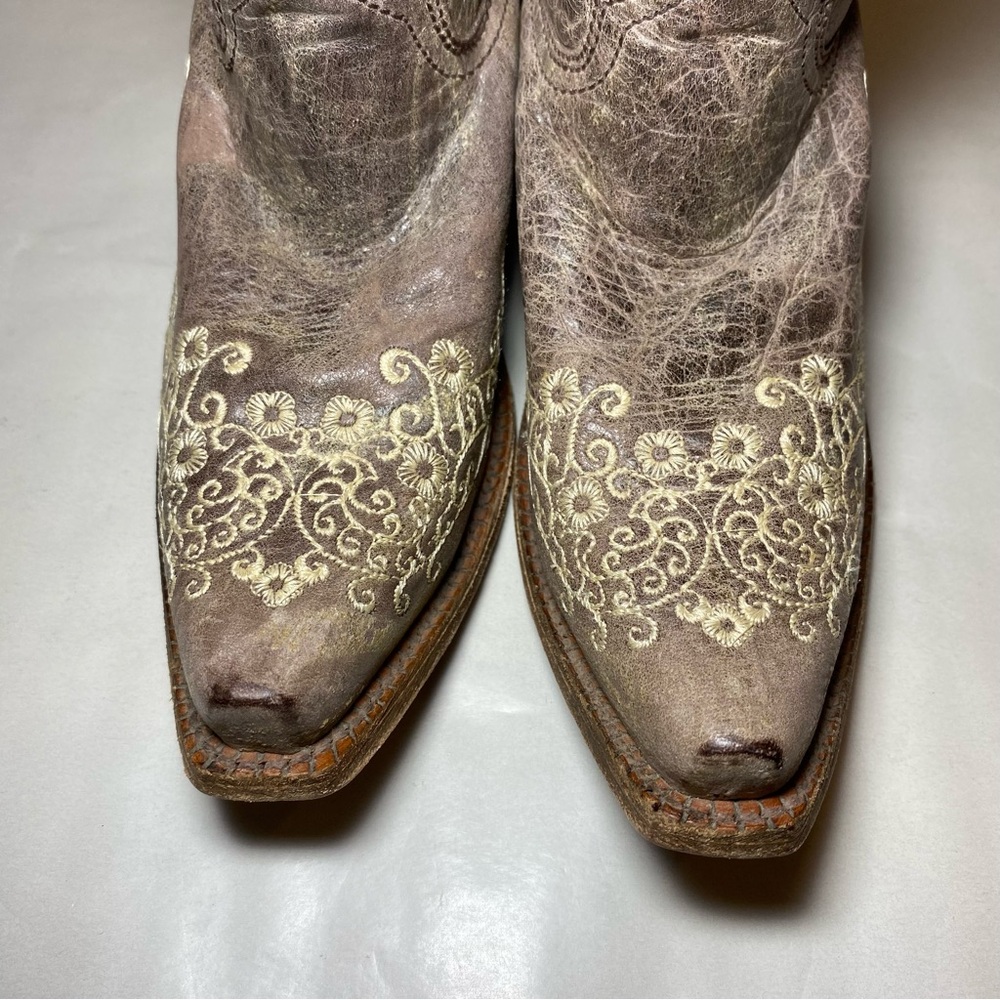 Corral Cowgirl Boots Crater Bone Embroidery Leather Western Snip Toe Women 7.5 M - Picture 6 of 10